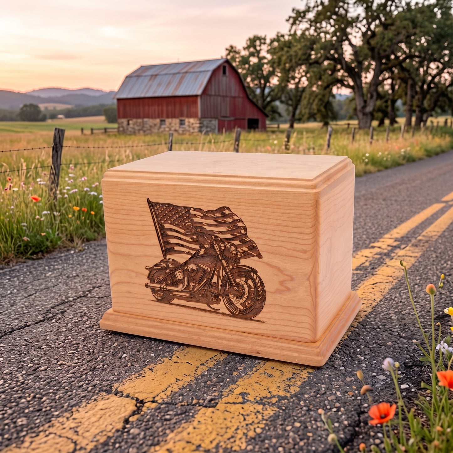 Newport Motorcycle with Flag Wood Memorial
