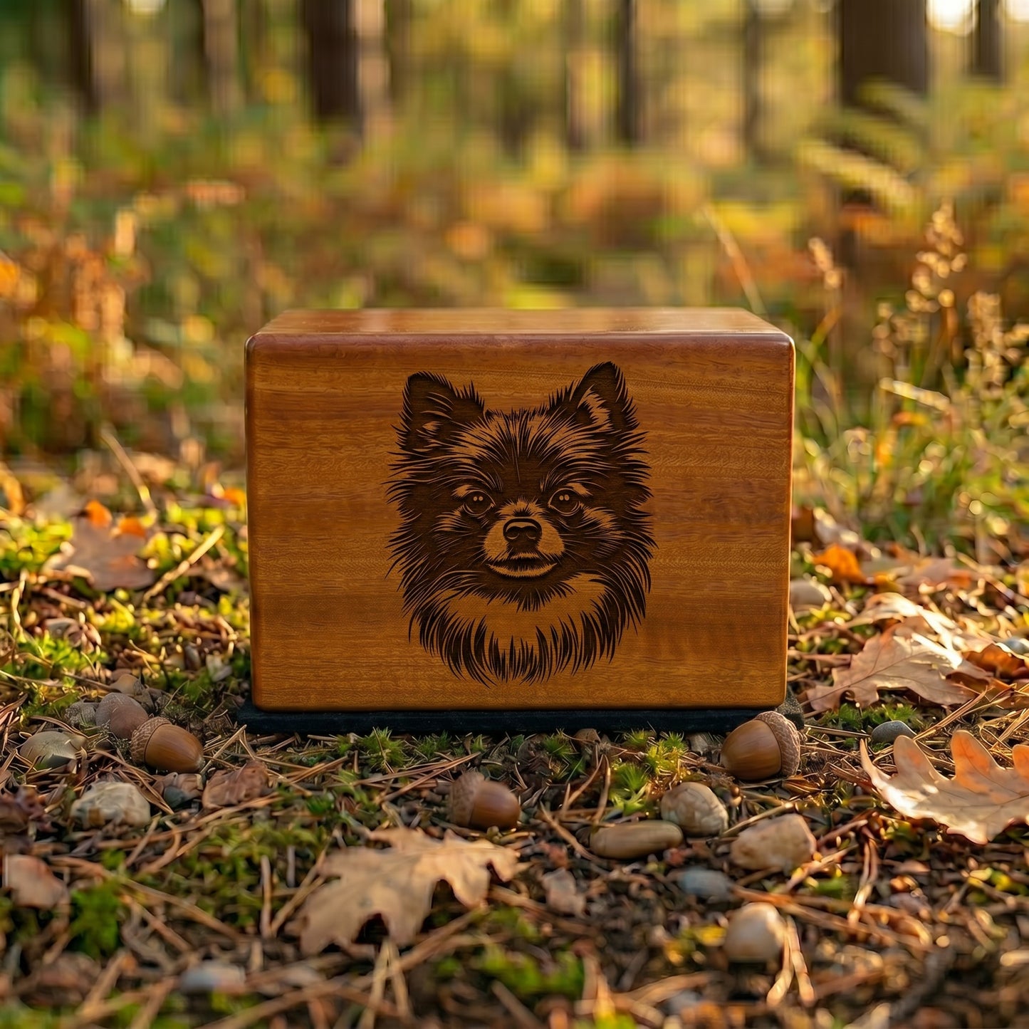 Pomeranian Stencil Engraved Wood Memorial