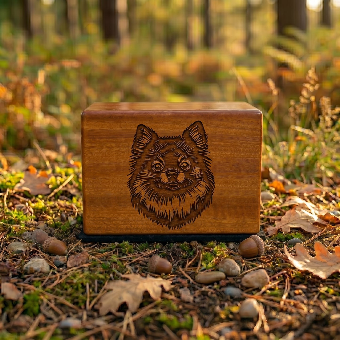 Pomeranian Stencil Engraved Wood Memorial