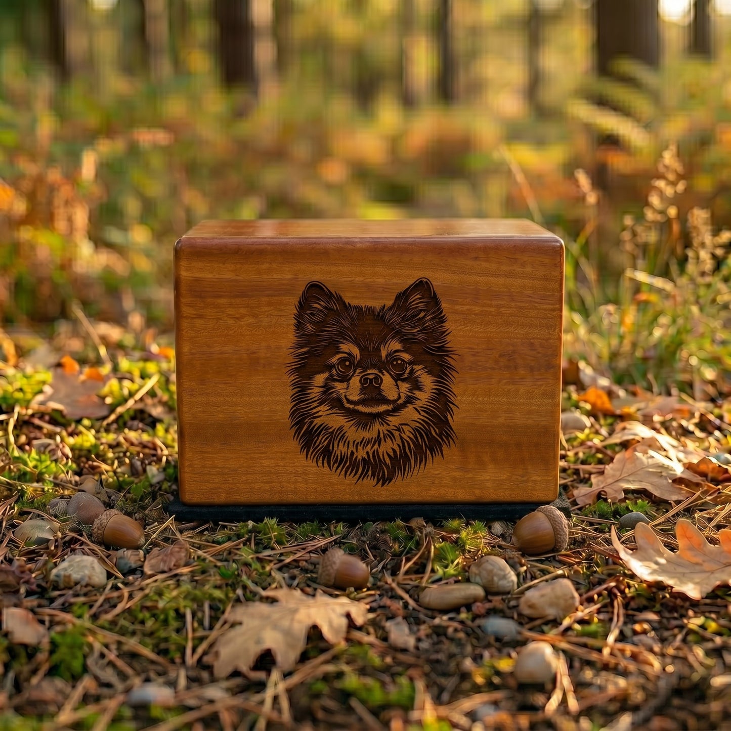Pomeranian Stencil Engraved Wood Memorial