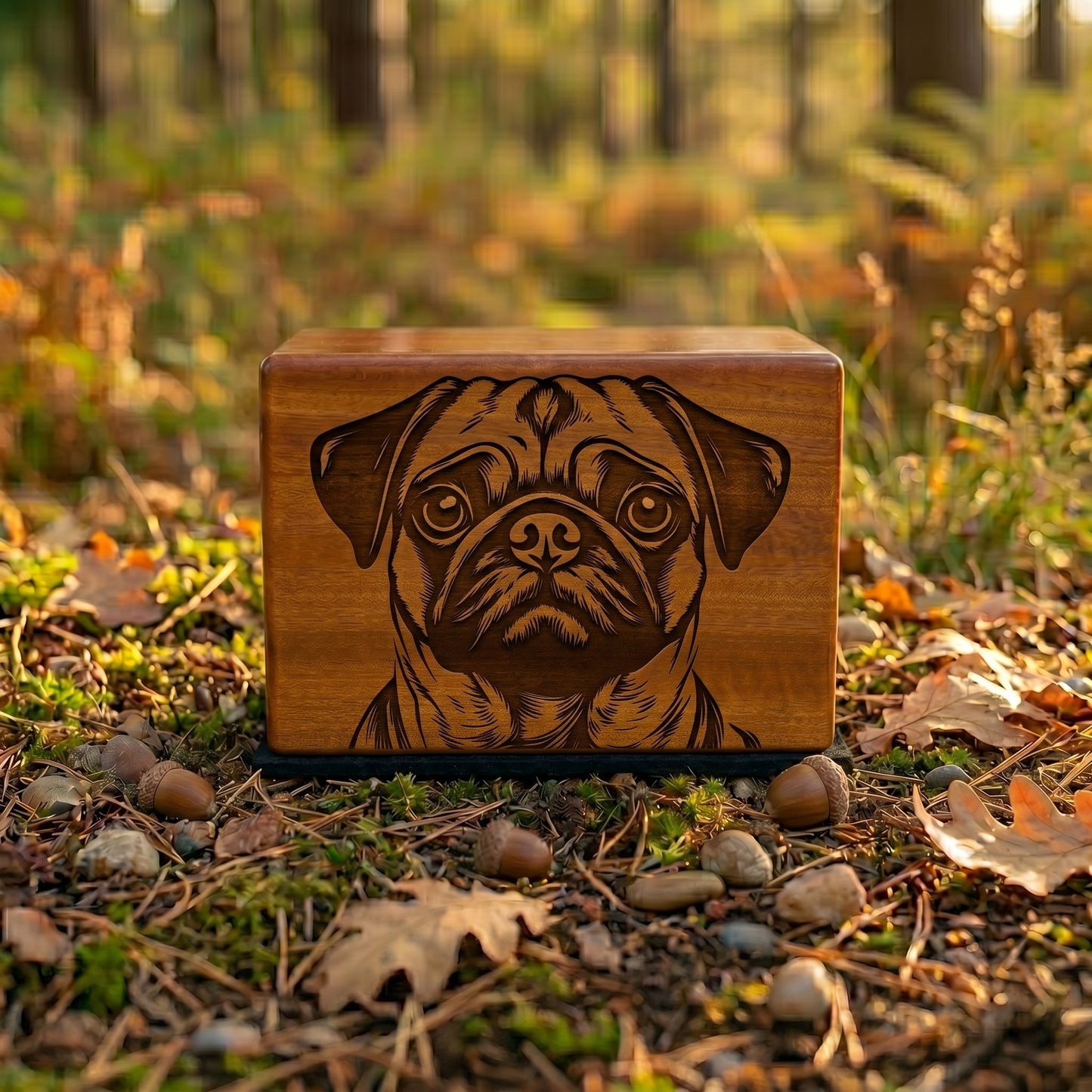 Pug Stencil Engraved Wood Memorial