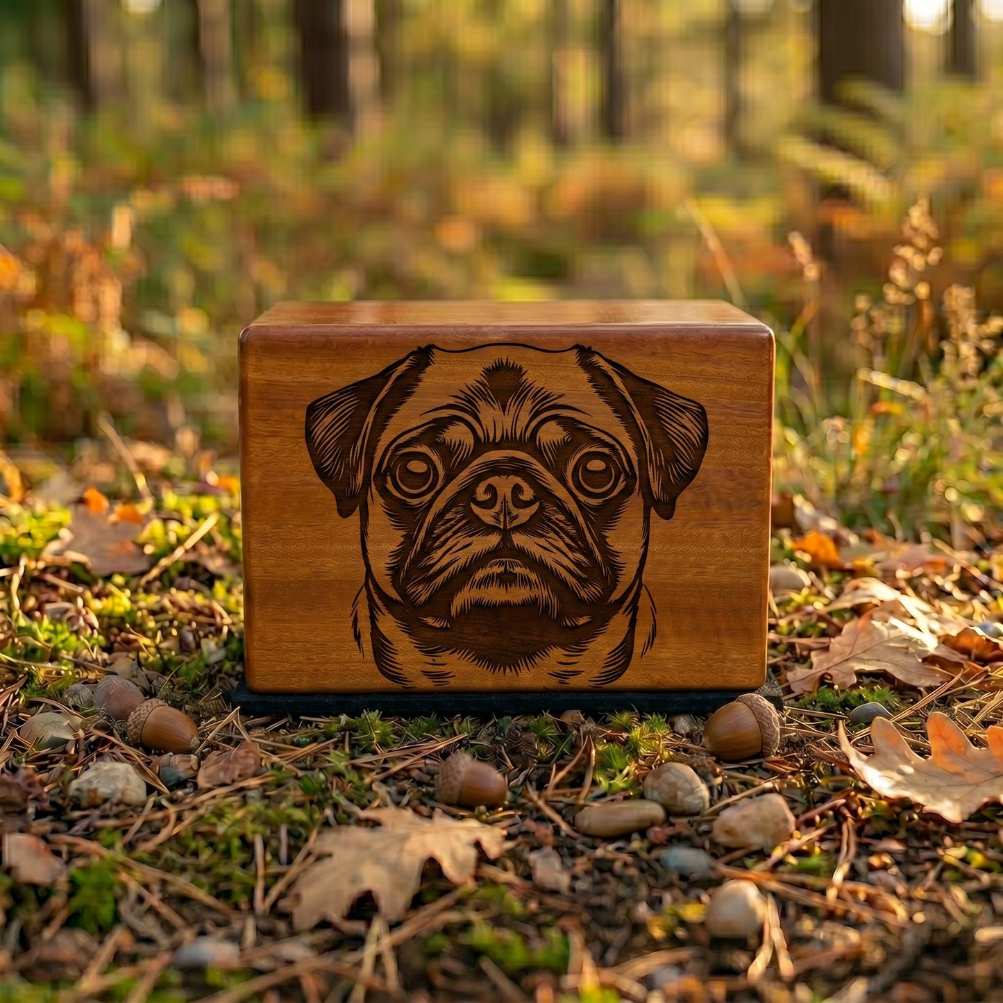 Pug Stencil Engraved Wood Memorial