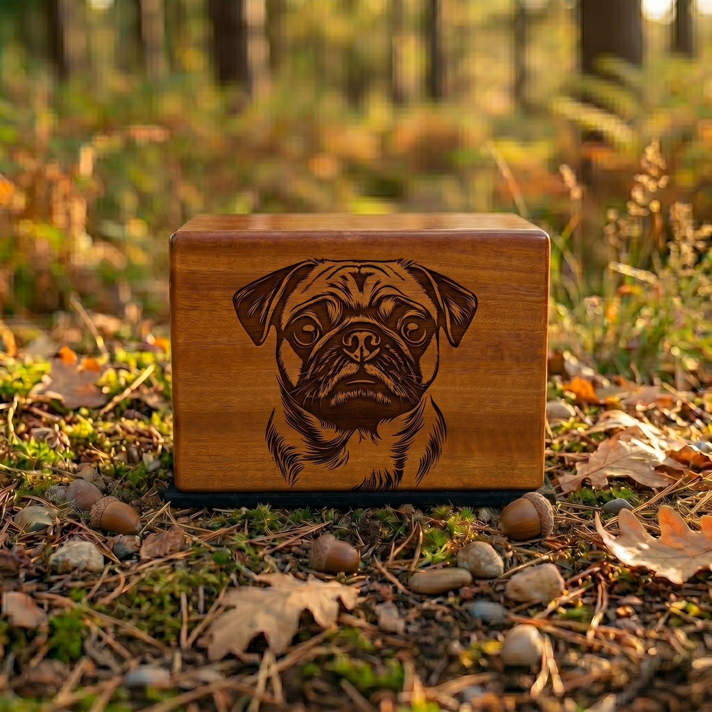 Pug Stencil Engraved Wood Memorial