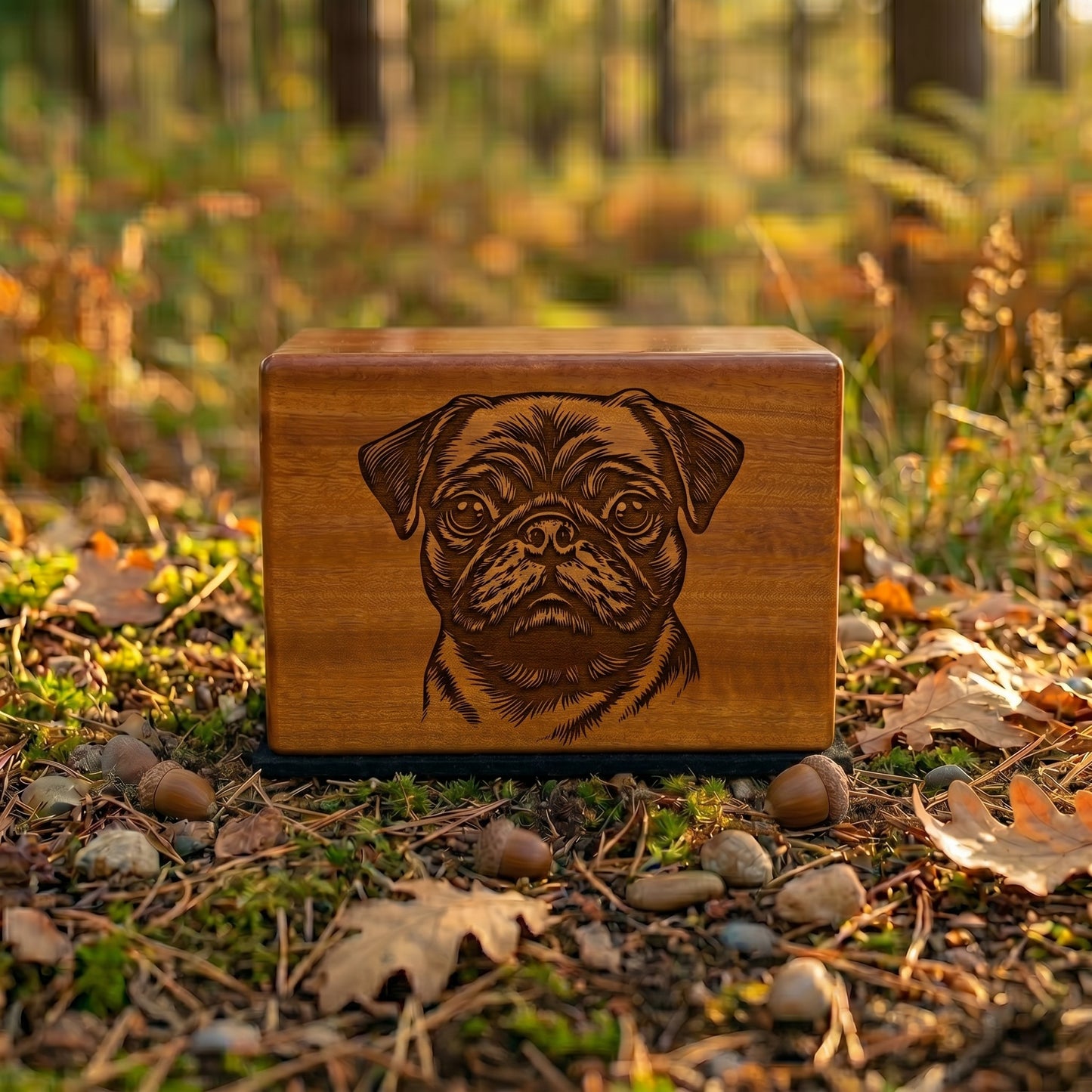 Pug Stencil Engraved Wood Memorial