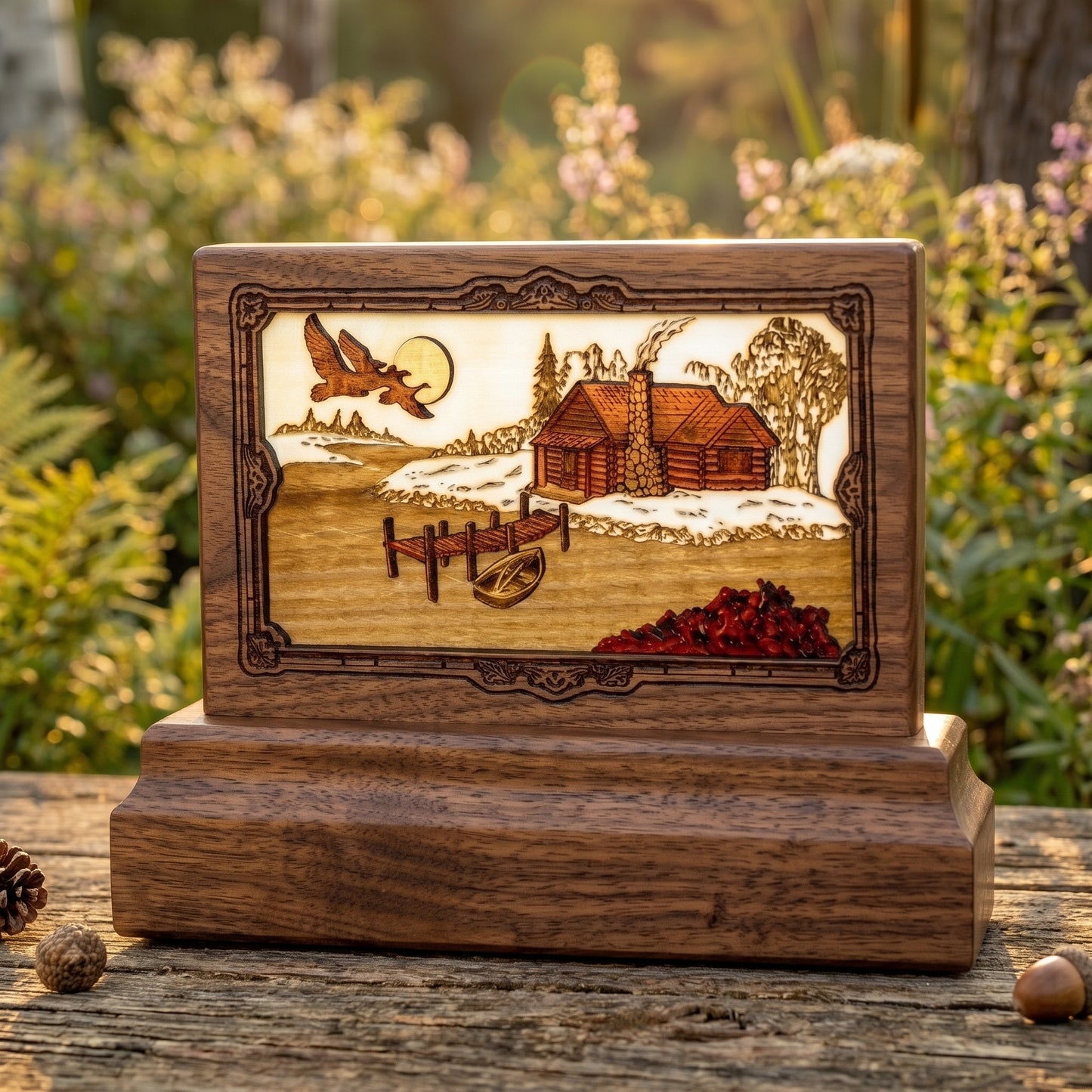 Rustic Paradise Keepsake Wood Memorial