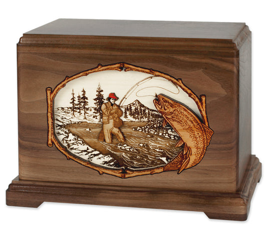 Hampton 3D Inlay Trout Stream Fishing Wood Memorial