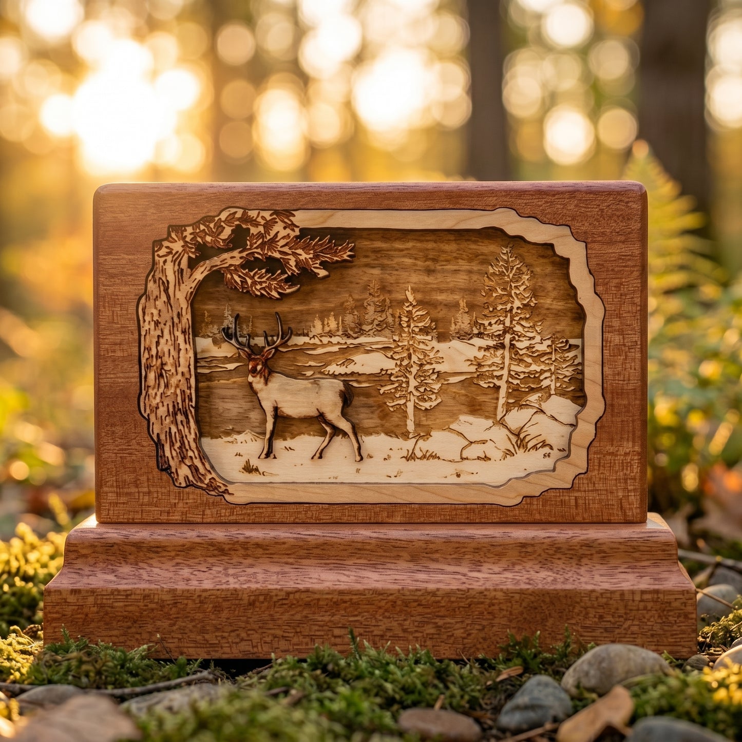 Whitetail Deer Keepsake Wood Memorial