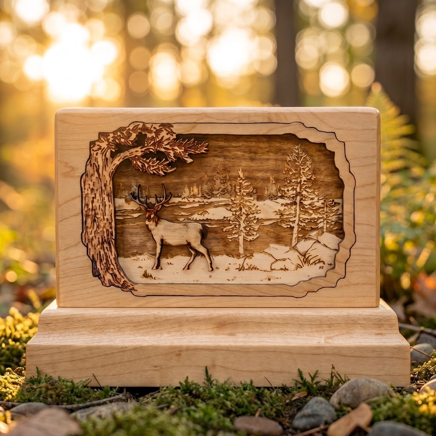 Whitetail Deer Keepsake Wood Memorial