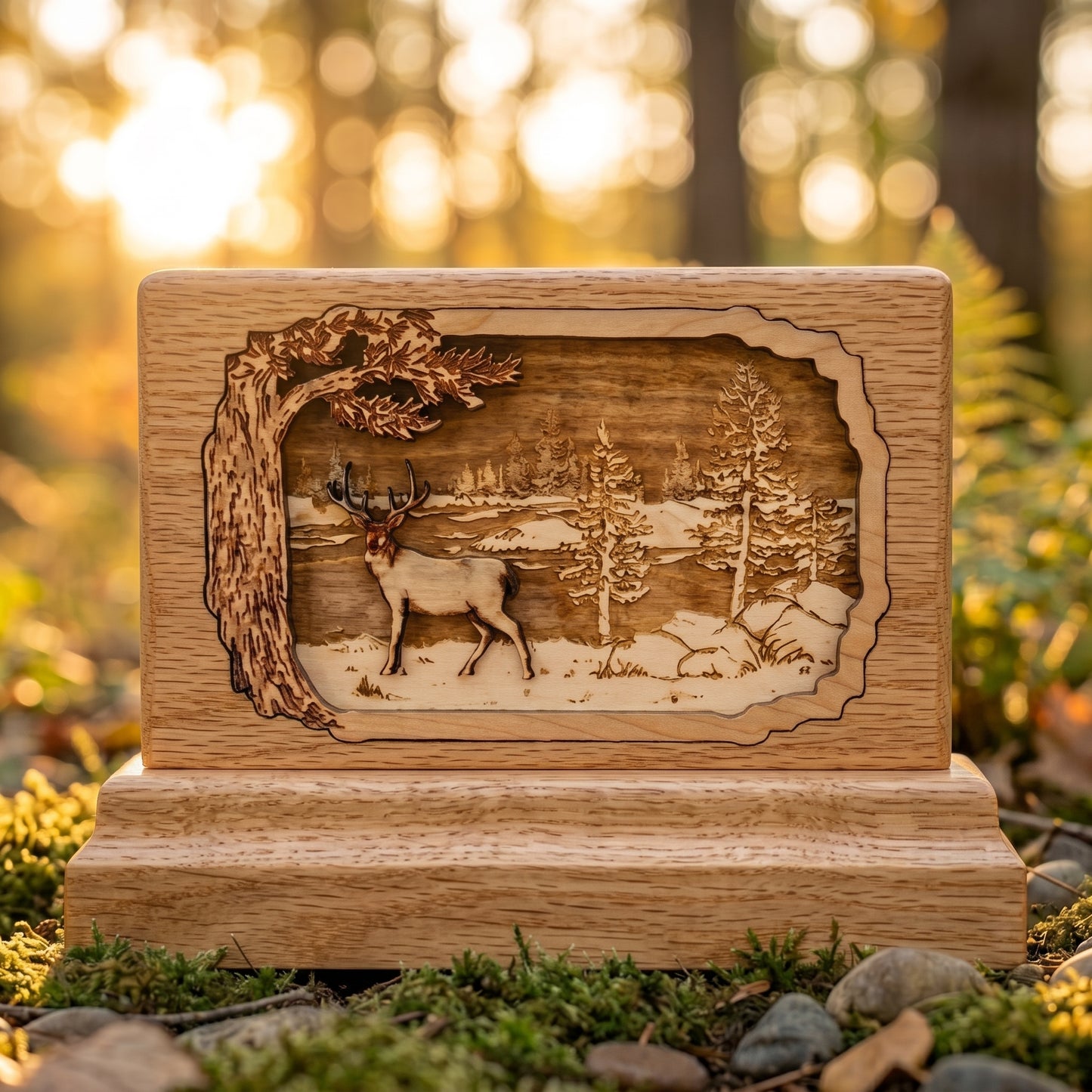 Whitetail Deer Keepsake Wood Memorial