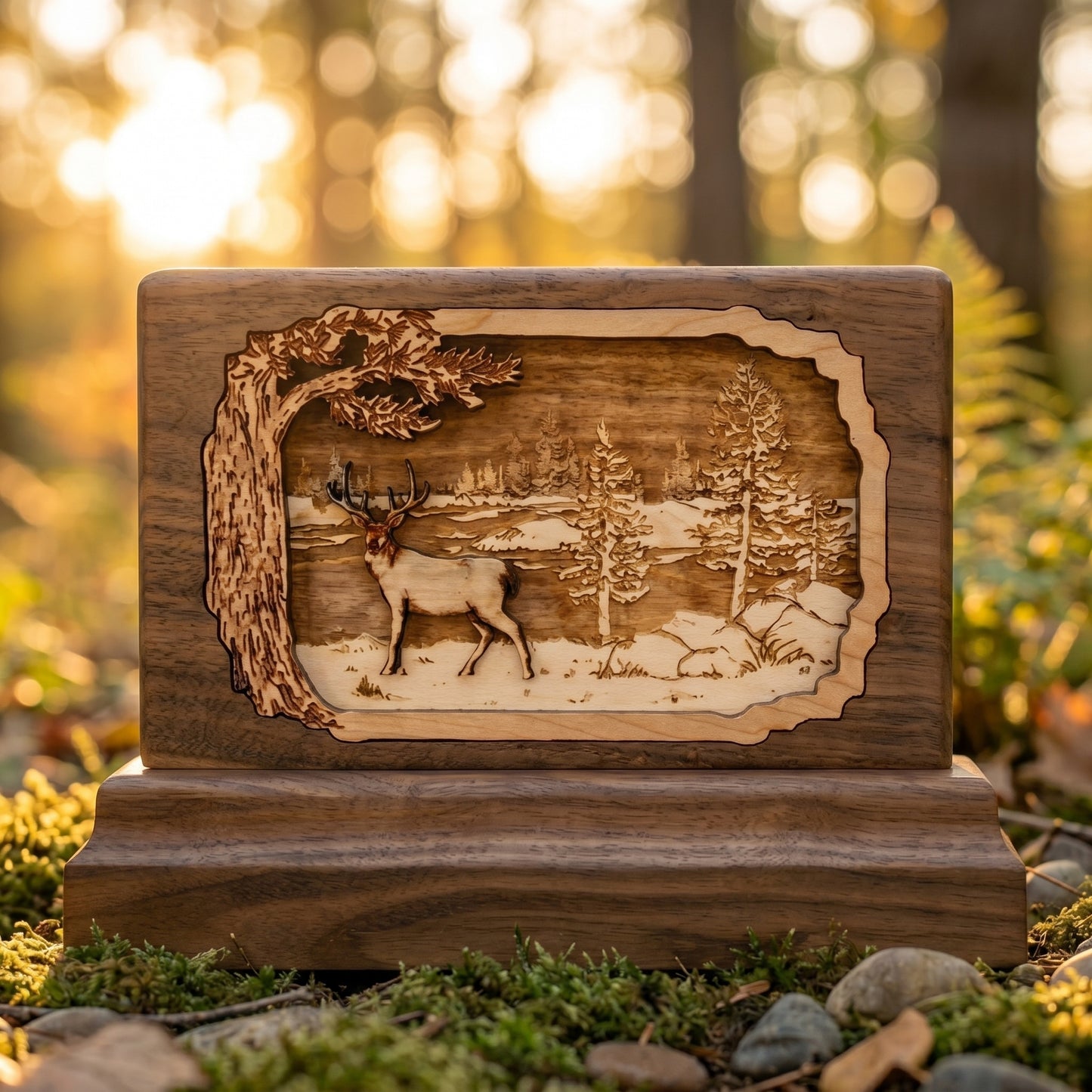 Whitetail Deer Keepsake Wood Memorial